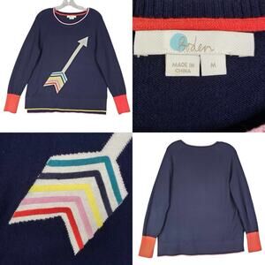 Boden Sweater Size Medium M Arrow Intarsia Romy Wool Cotton Blue LS Pullover